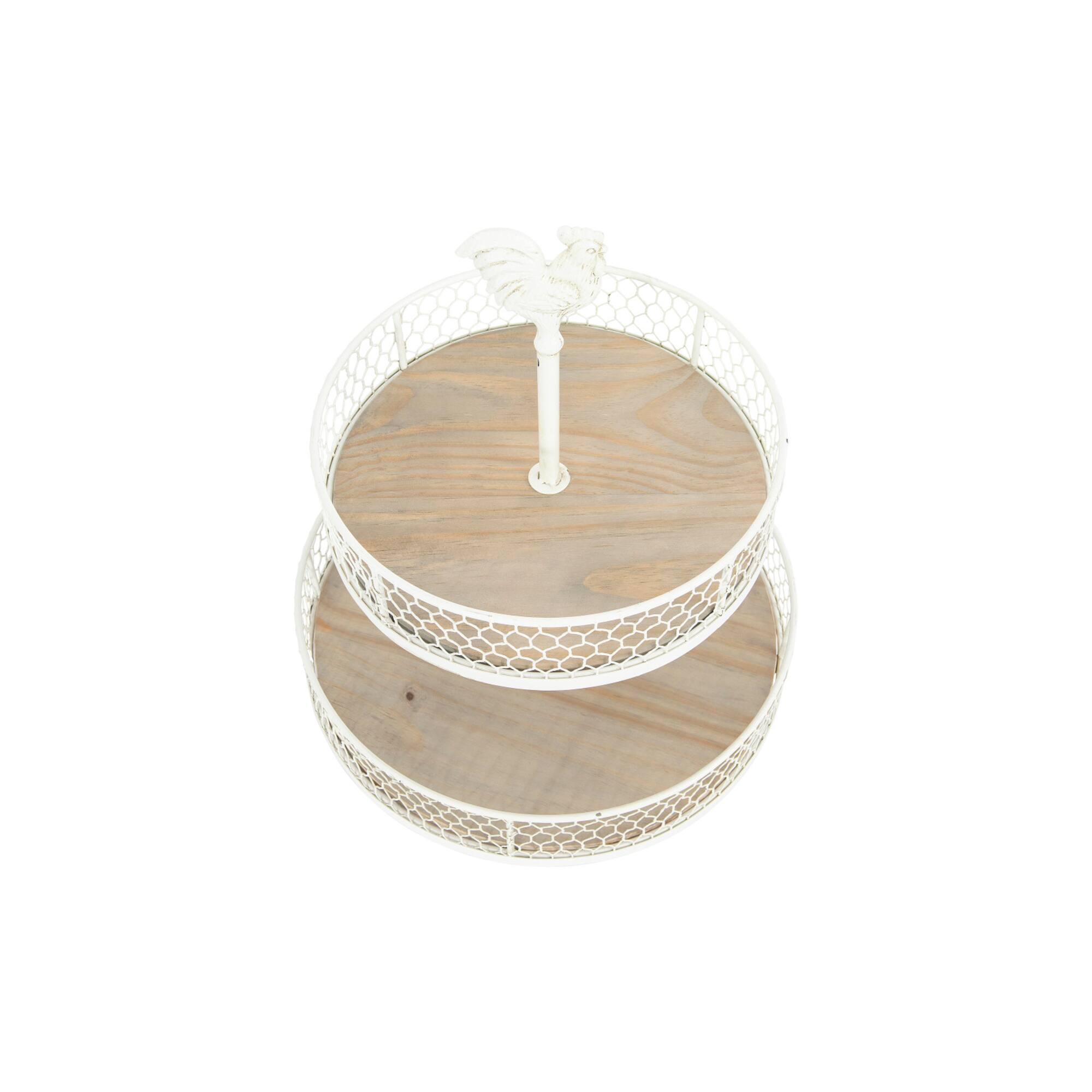 Hello Honey® 18.5" 2-Tier Wood & Metal Round Trays With Rooster Top